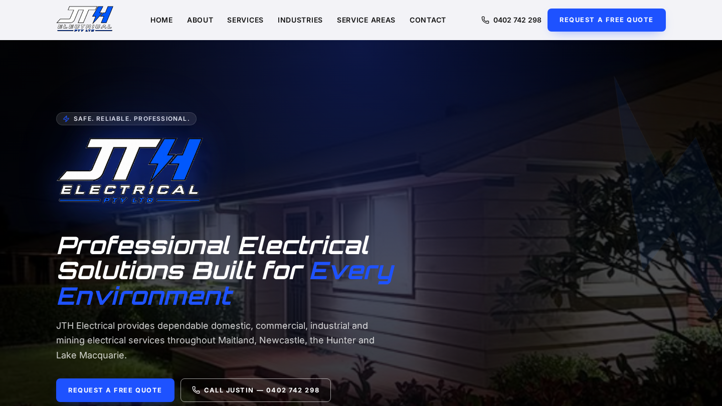 JTH Electrical website designed by Brisbane Web Design Co