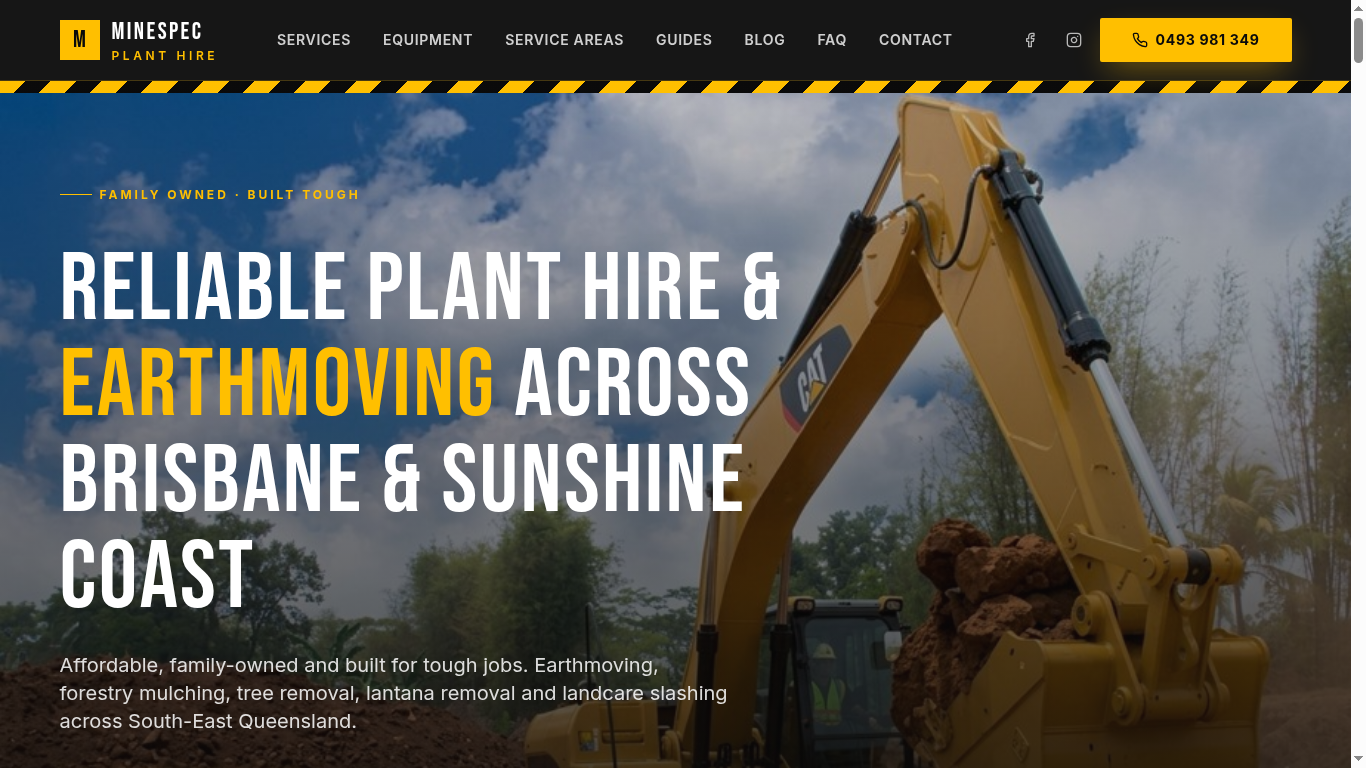 Minespec Plant Hire website screenshot