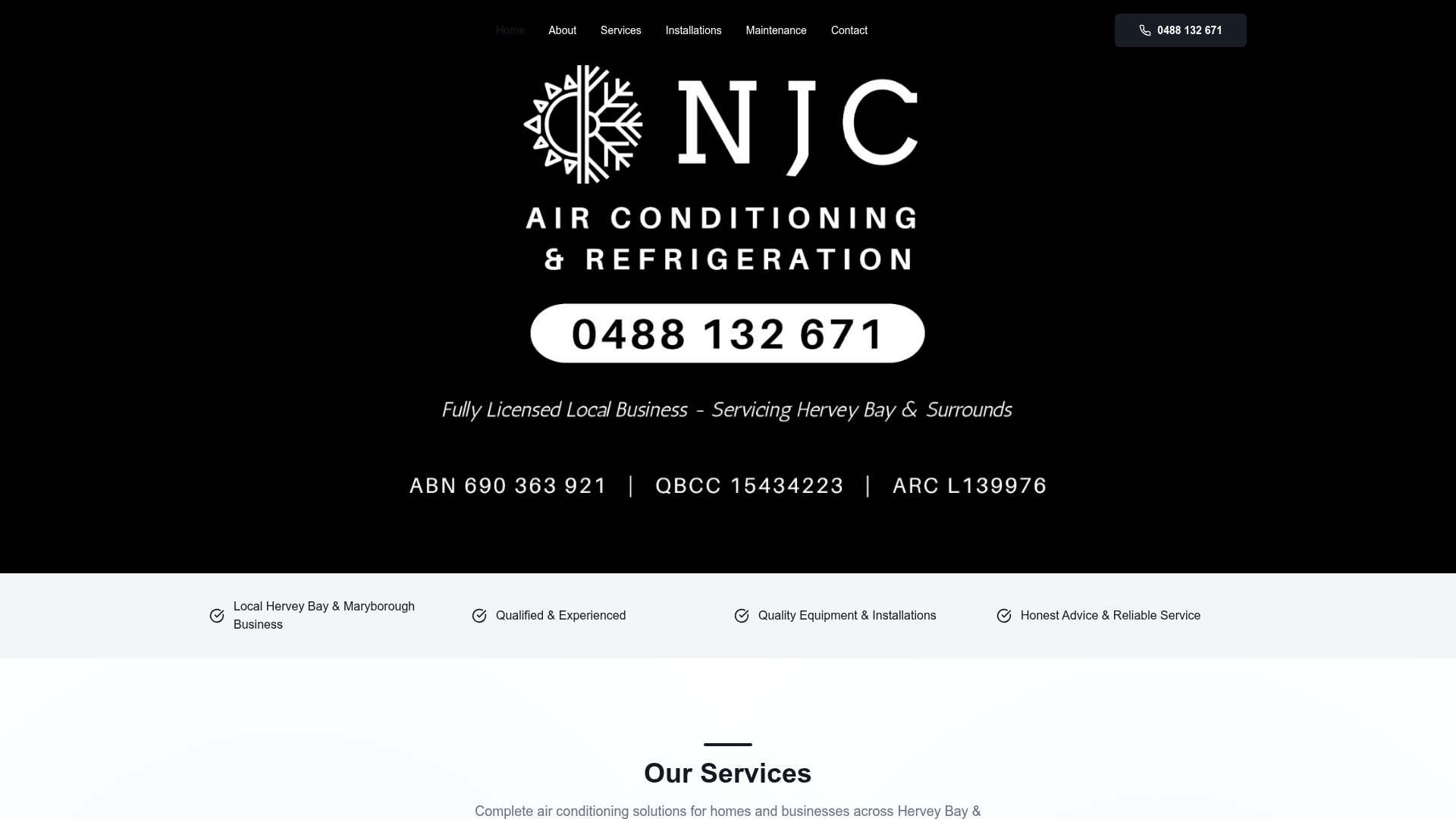 NJC Airconditioning website screenshot