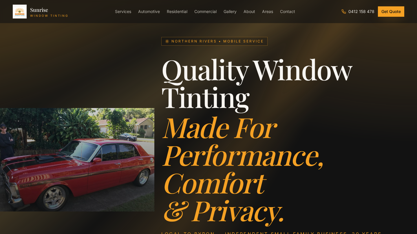 Sunrise Window Tinting website screenshot